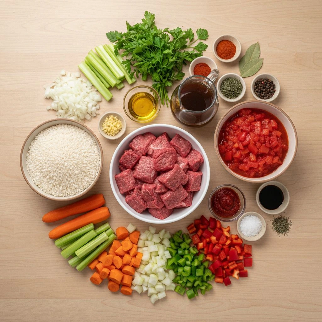 beef stew meat and rice