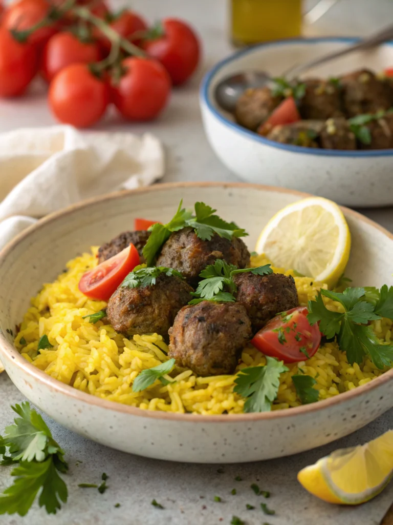 Beef Kofta over Turmeric Rice