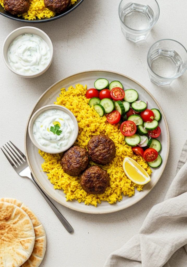 Beef Kofta over Turmeric Rice