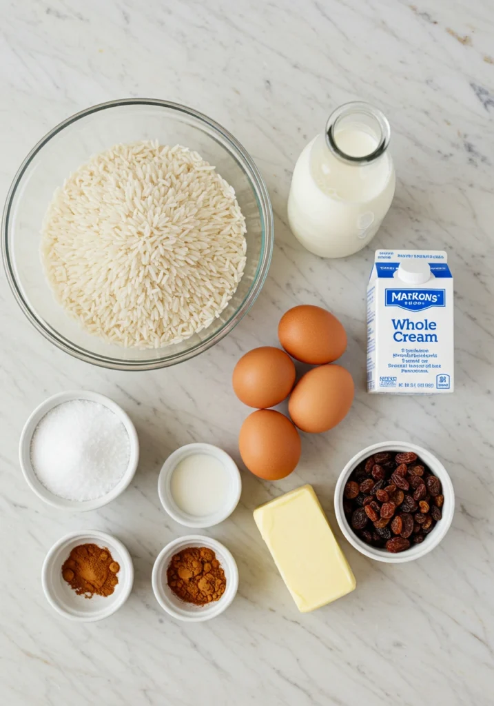 Scoops of creamy Rice Pudding Ice Cream in a bowl topped with cinnamon and rice flakes