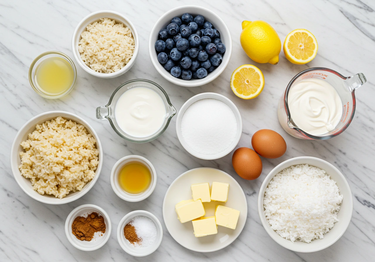Lemon blueberry rice squares arranged neatly on a white plate
