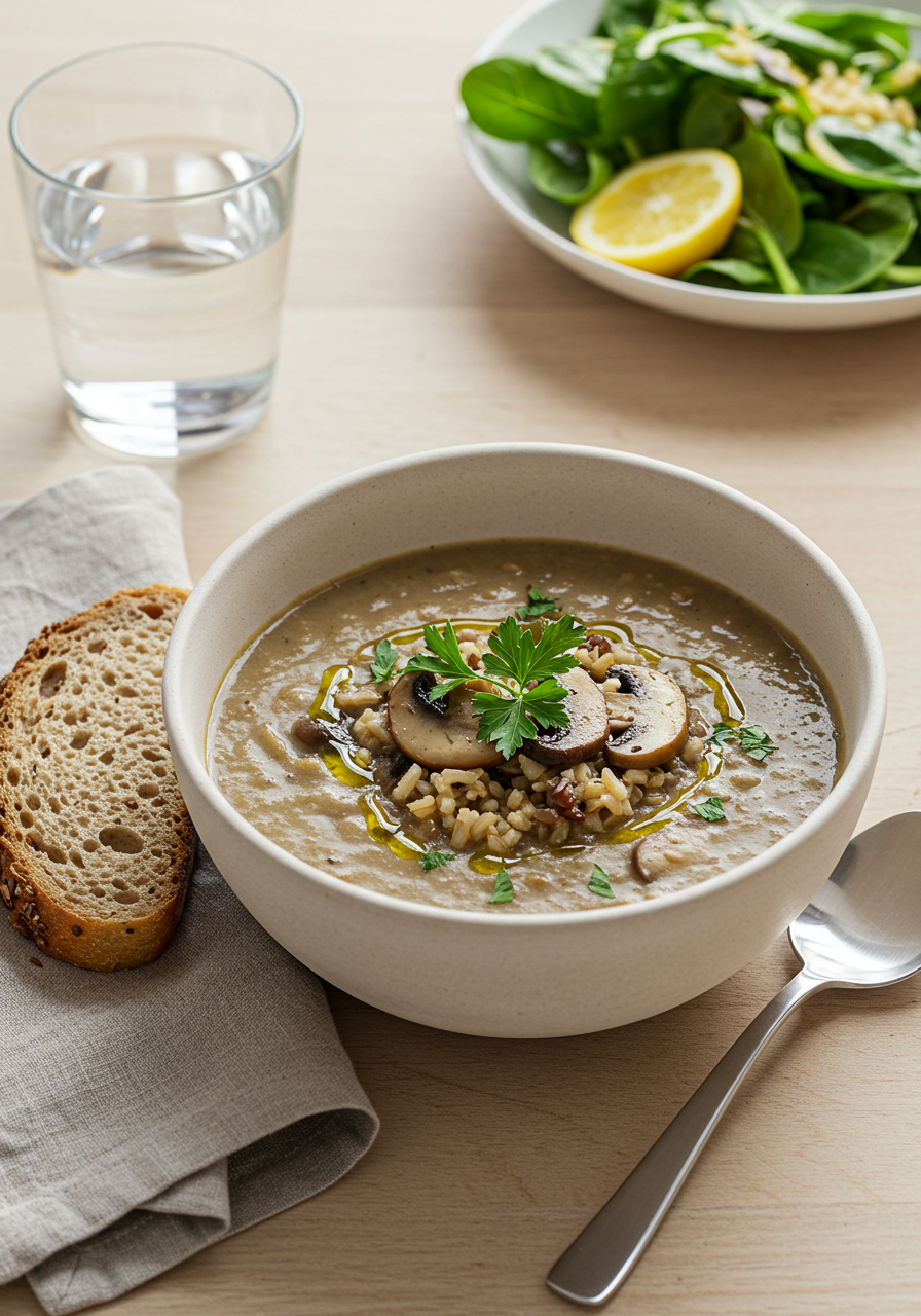 Mushroom and Brown Rice Soup