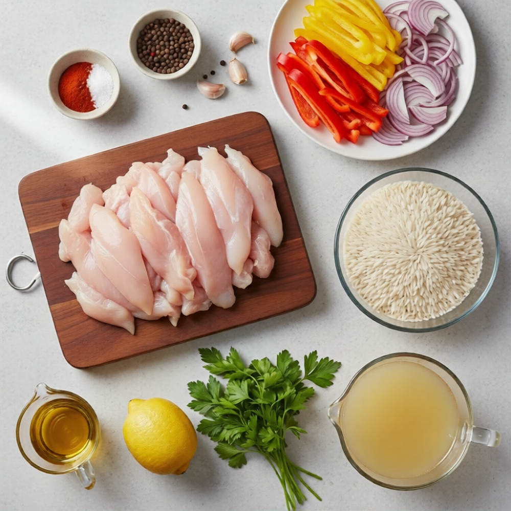 Smoky paprika chicken and rice cooked together in a skillet